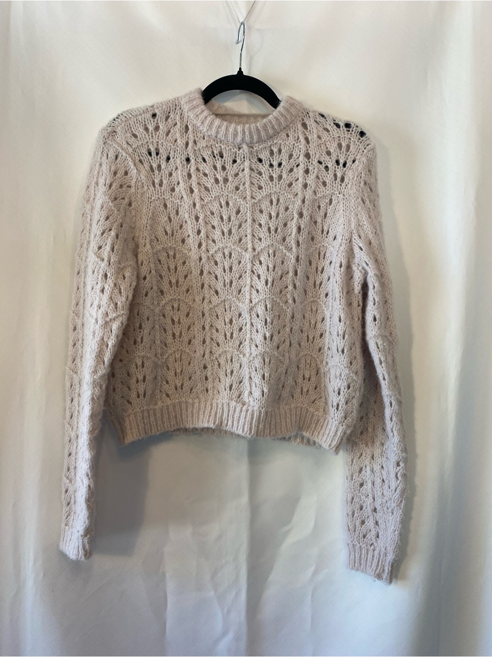 Vero Moda Soft Beige Open Knit Crewneck Sweater SM Minimal Cozycore Neutral